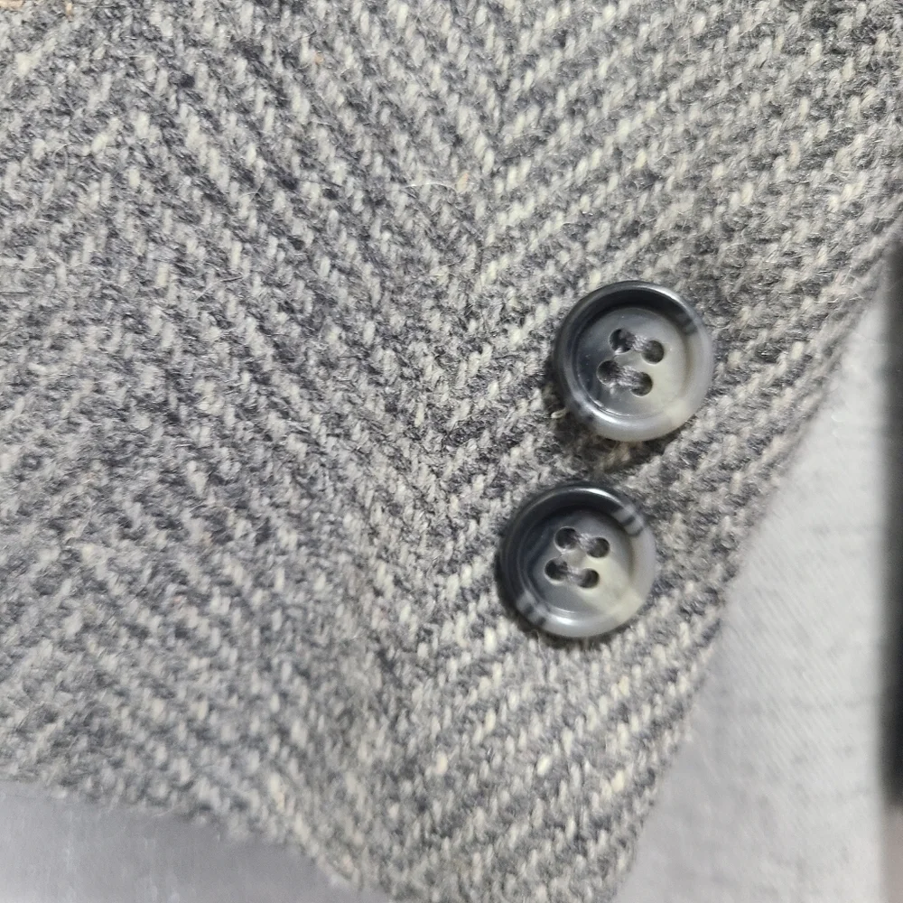 Vtg Harrington Square‎ Herringbone Tweed Wool Blend Blazer 10 Hong Kong